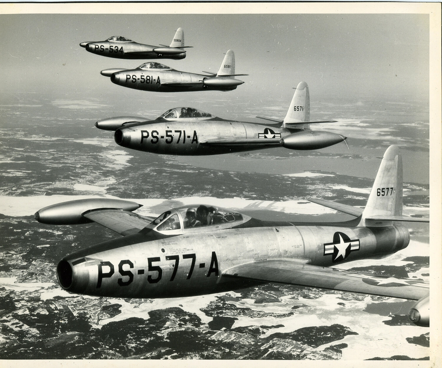 Formation of Lockheed T-33/F-80 Shooting Star Jets in Flight, USAF