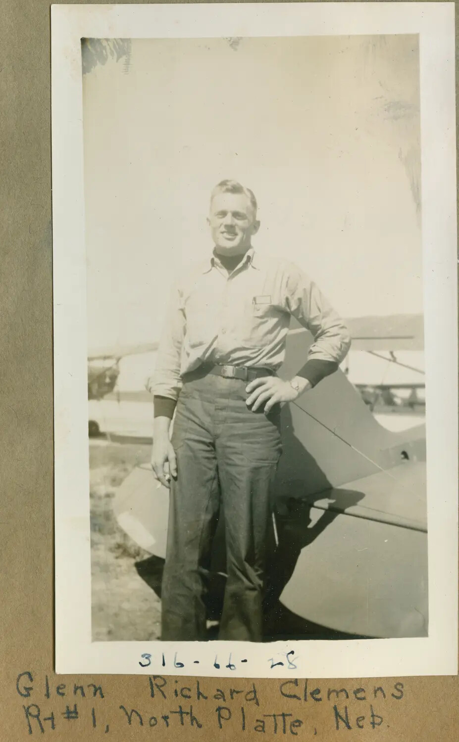 Portrait of Glenn Richard Clemens of North Platte, Nebraska, at a Flight Training Field