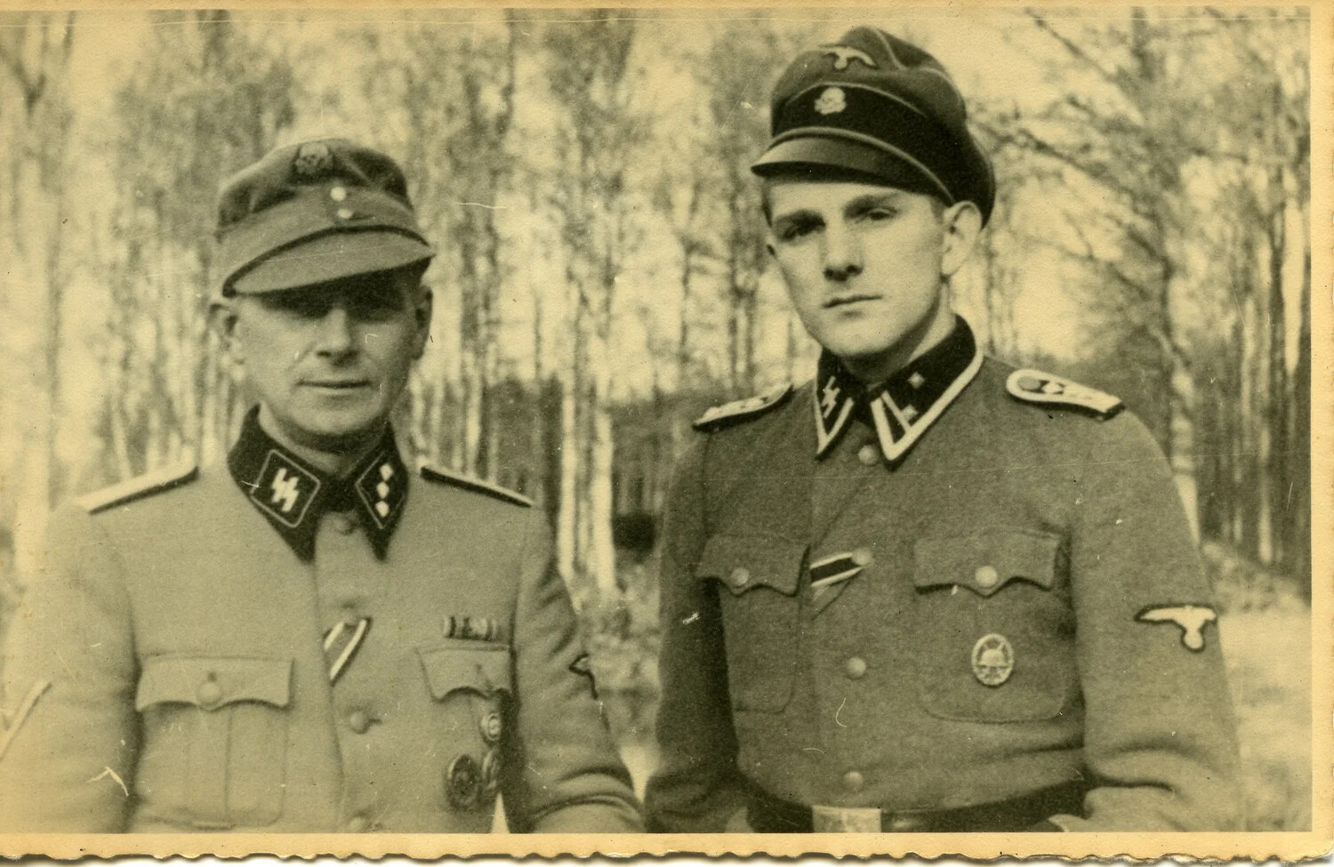 Portrait of Two Waffen-SS Personnel in Winter Forest Setting, Eastern Front, WWII