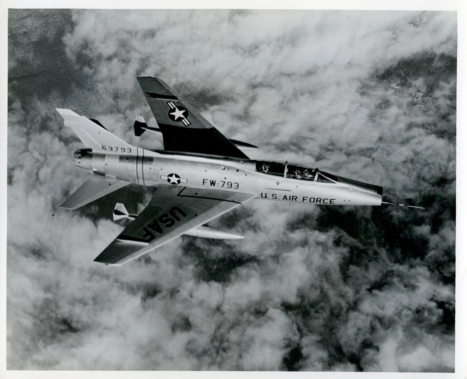 North American F-100 Super Sabre, USAF Serial 63793 (Buzz Number FW-793), in Flight Above Clouds
