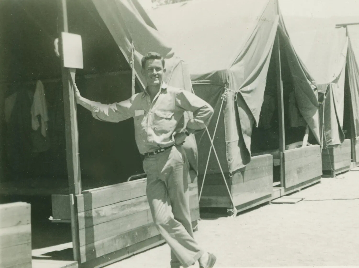 Serviceman Posed at Tent Row, McAleer Collection