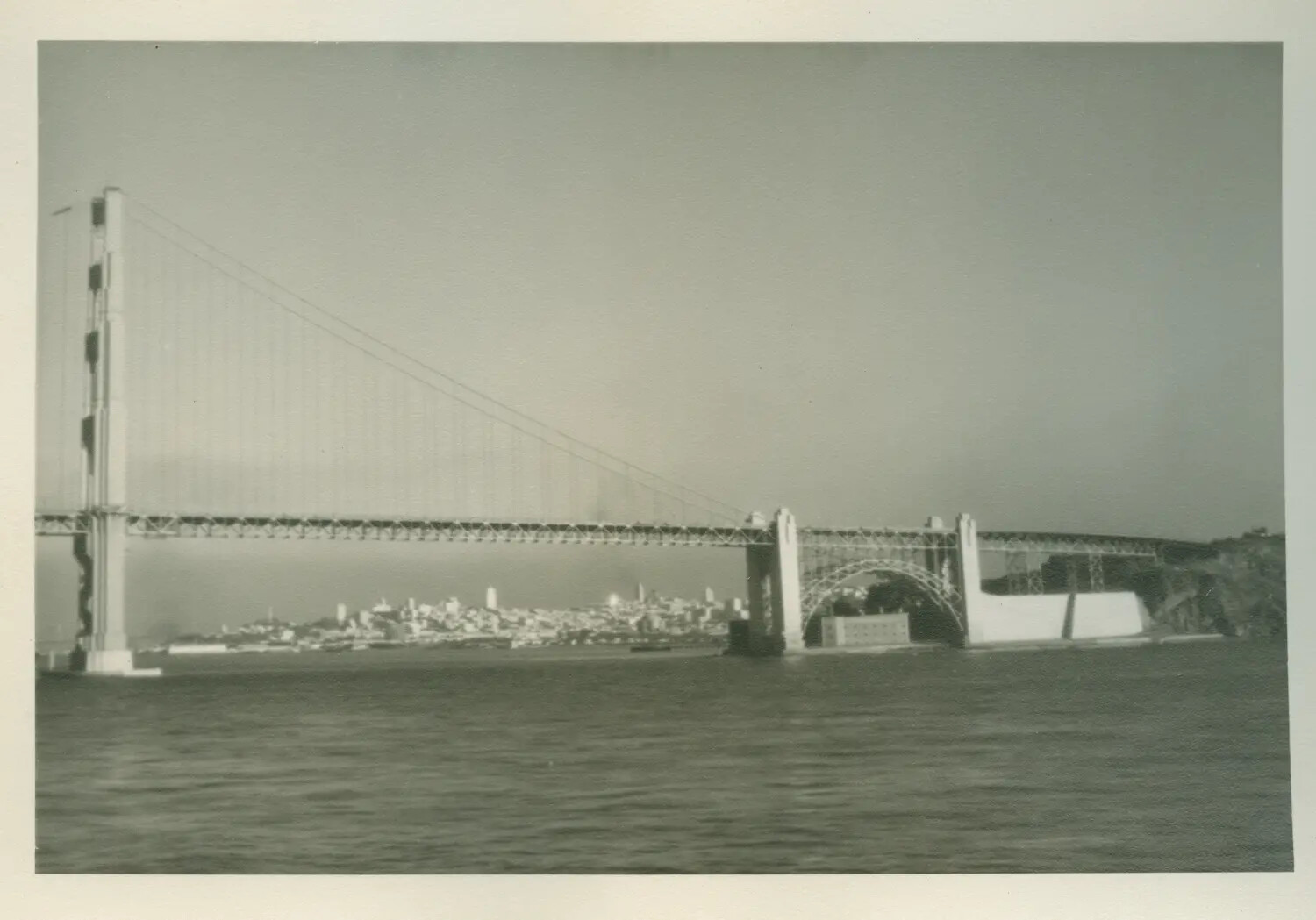Golden Gate Bridge Viewed from Ship at Sea, WWII Era