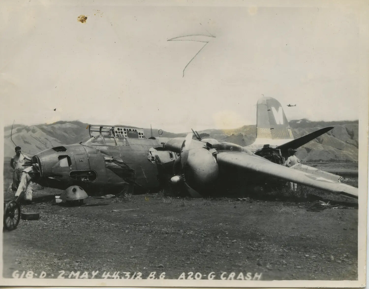 Crashed Douglas A-20G Havoc, 312th Bomb Group, 2 May 1944 (Photo No. 618-D)
