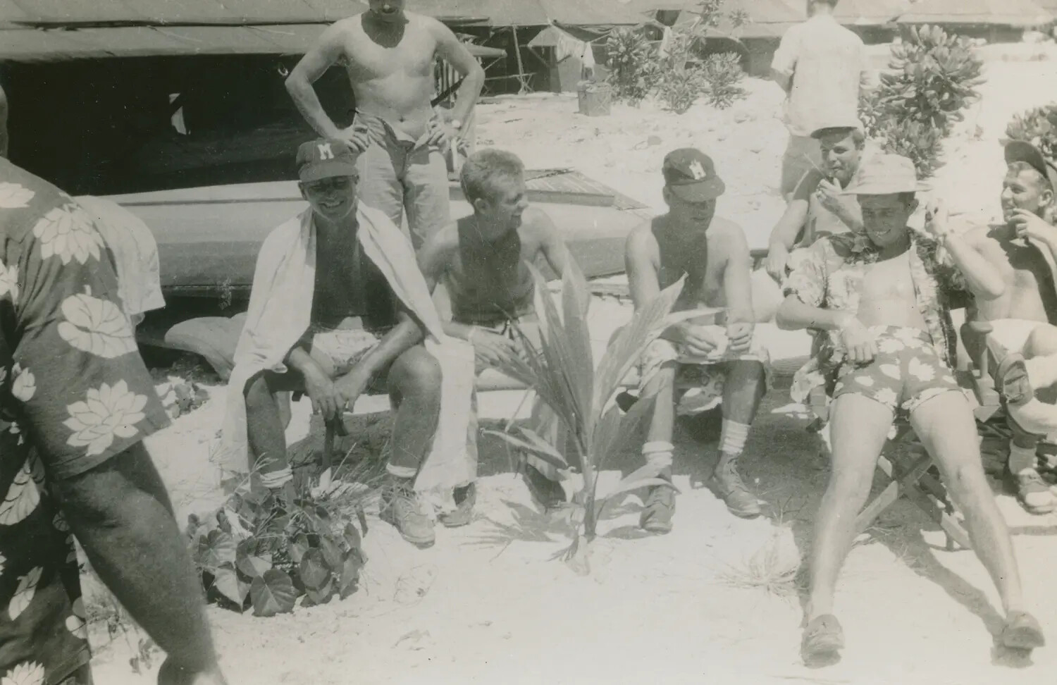 Servicemen at Leisure on a Pacific Island Beach, WWII Era