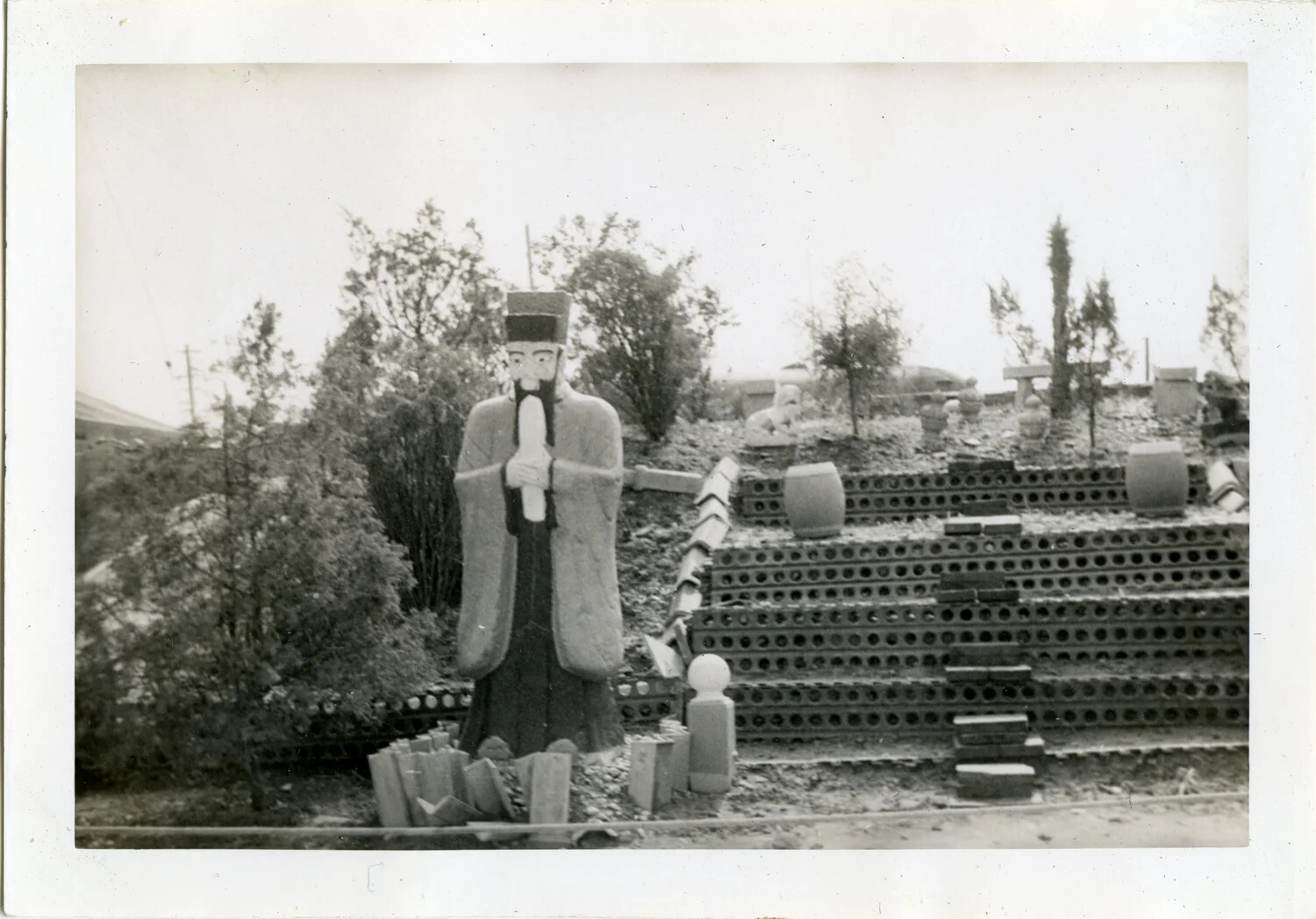 Stone Spirit-Way Official Statue at Chinese Imperial Tomb Site, Photographed by U.S. Navy Personnel, WWII Era