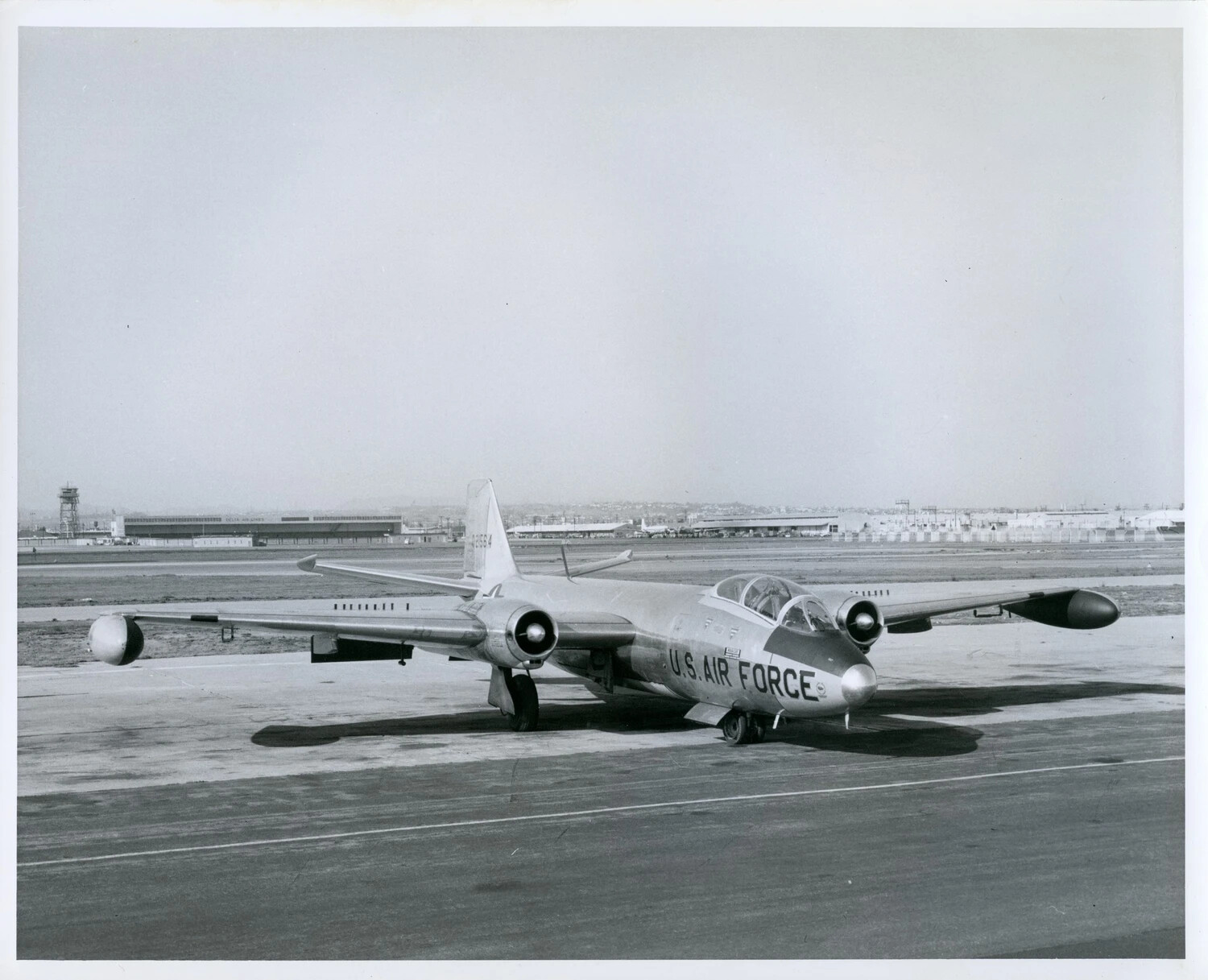 Martin B-57 Canberra Twin-Jet Bomber on Airfield Ramp, U.S. Air Force
