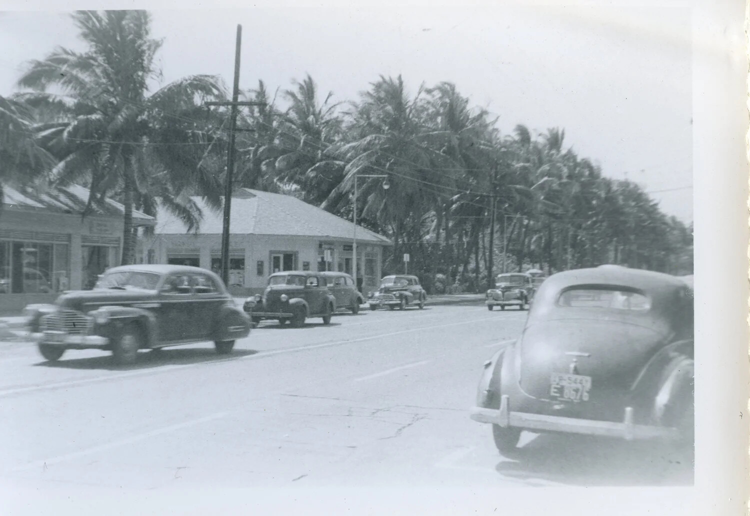 Tropical Street Scene with 1940s-Era Automobiles — Personal Snapshot, Joe Vieira Collection