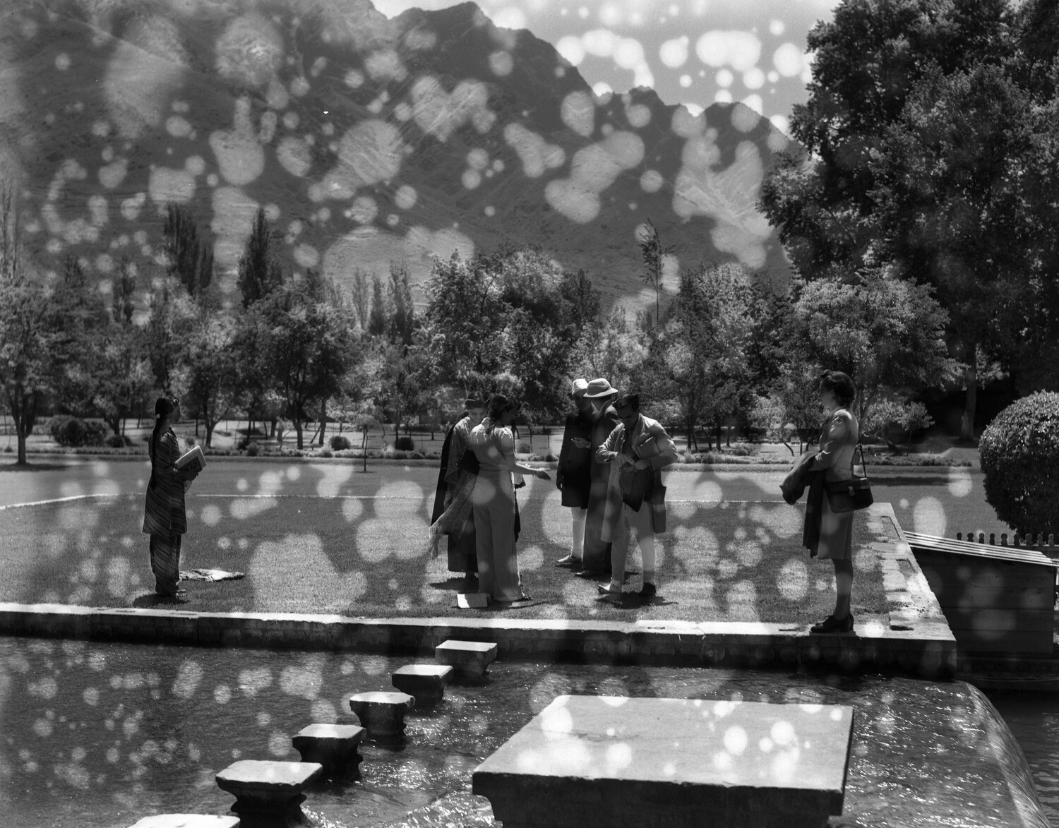 Western Visitors at a Mughal Garden Terrace, Kashmir, WWII CBI Theater