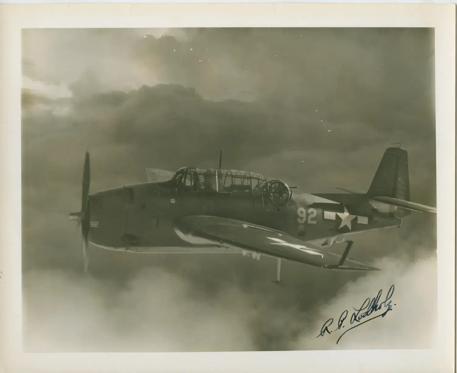 TBM/TBF Avenger Torpedo Bomber in Flight, Aircraft No. 92, USS Petrof Bay (CVE-80) Air Group
