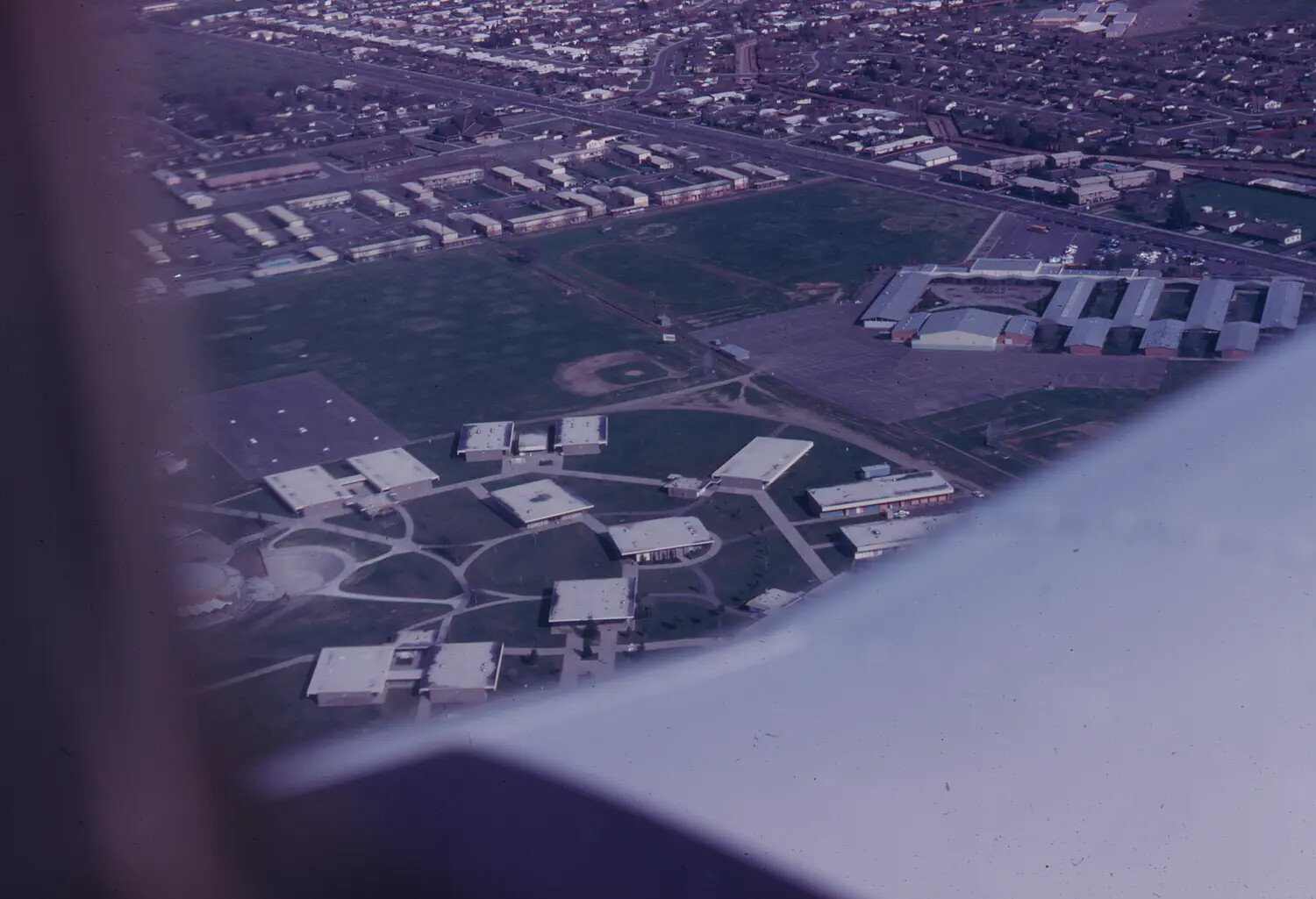 Aerial View of Military Installation and Adjoining Town, Vietnam Era, 1968