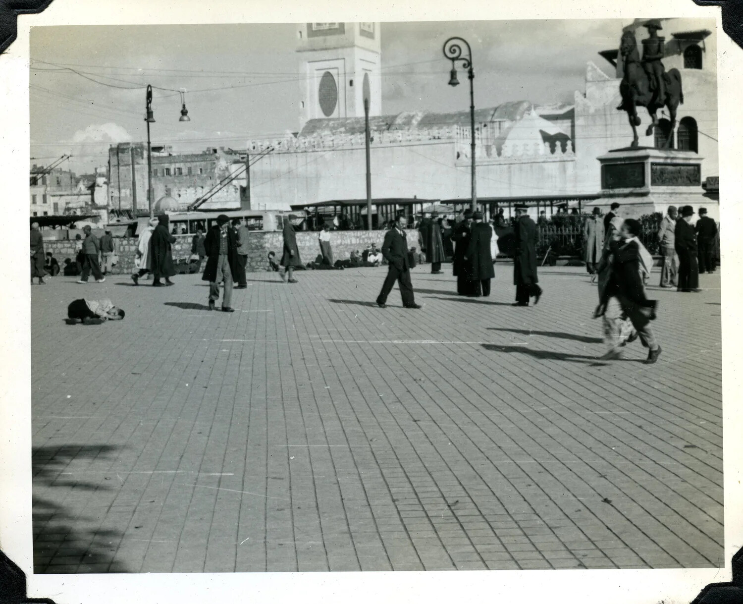 Public Plaza with Equestrian Statue, North African City, WWII Signal Corps Photo Album