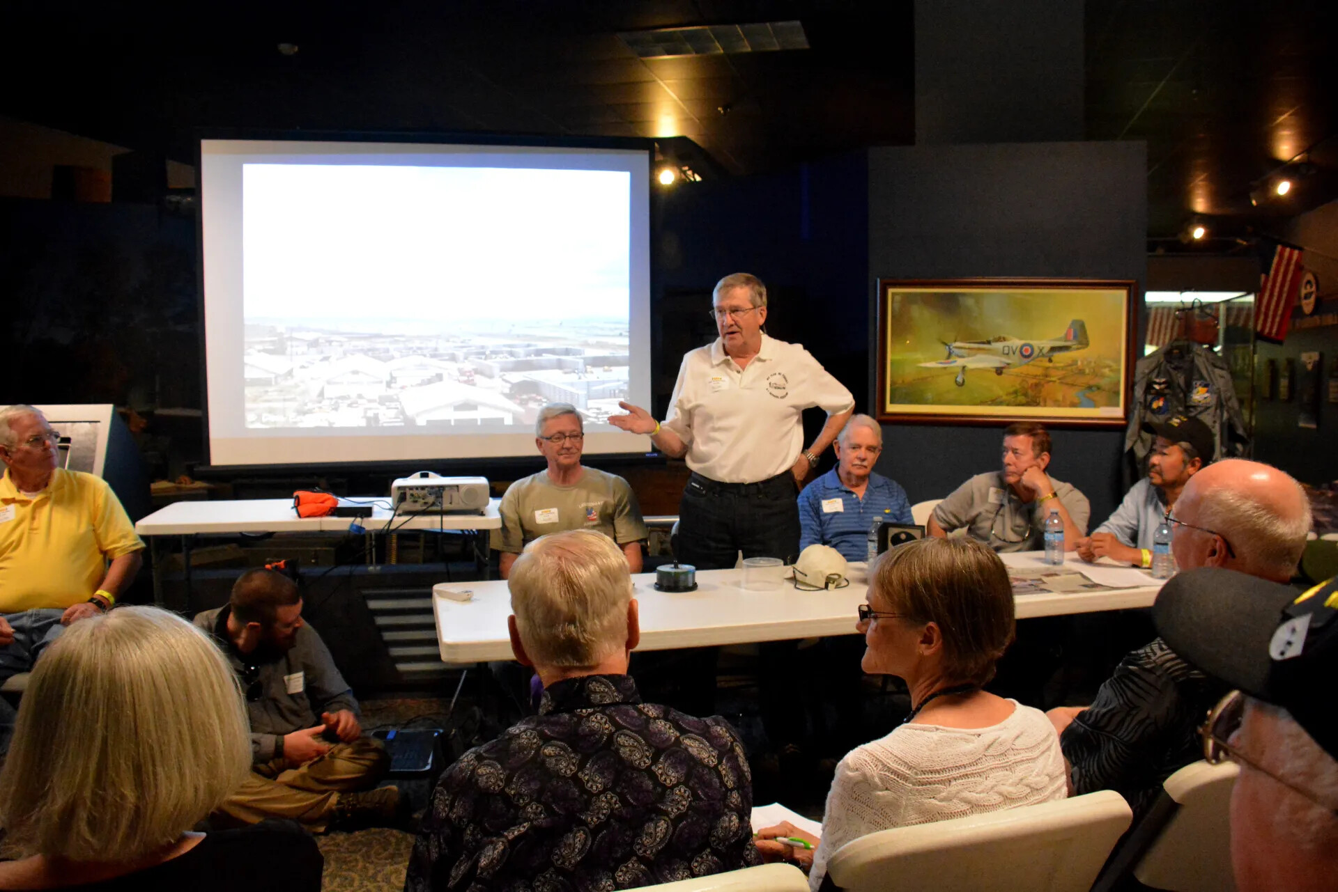 Veterans' Reunion Meeting, Aviation Museum — Panel Discussion with Aerial Slide and Warbird Painting
