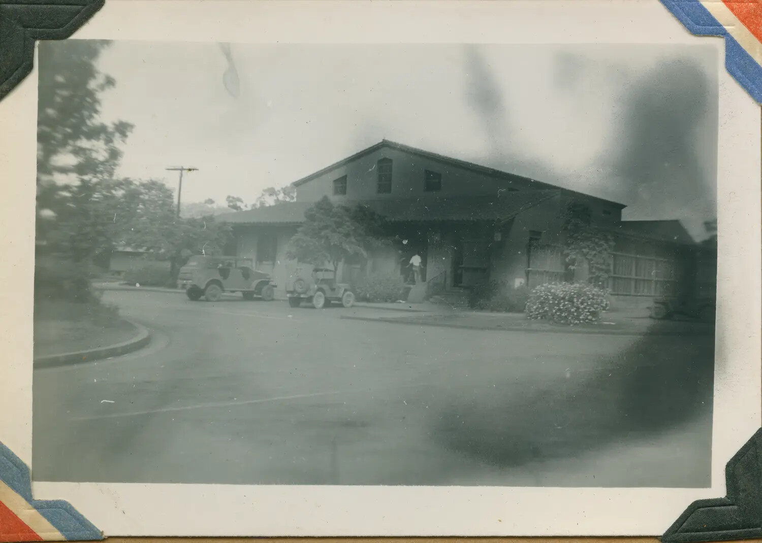 Military Administrative Building with Parked Jeeps, Oahu, Hawaii, WWII Era