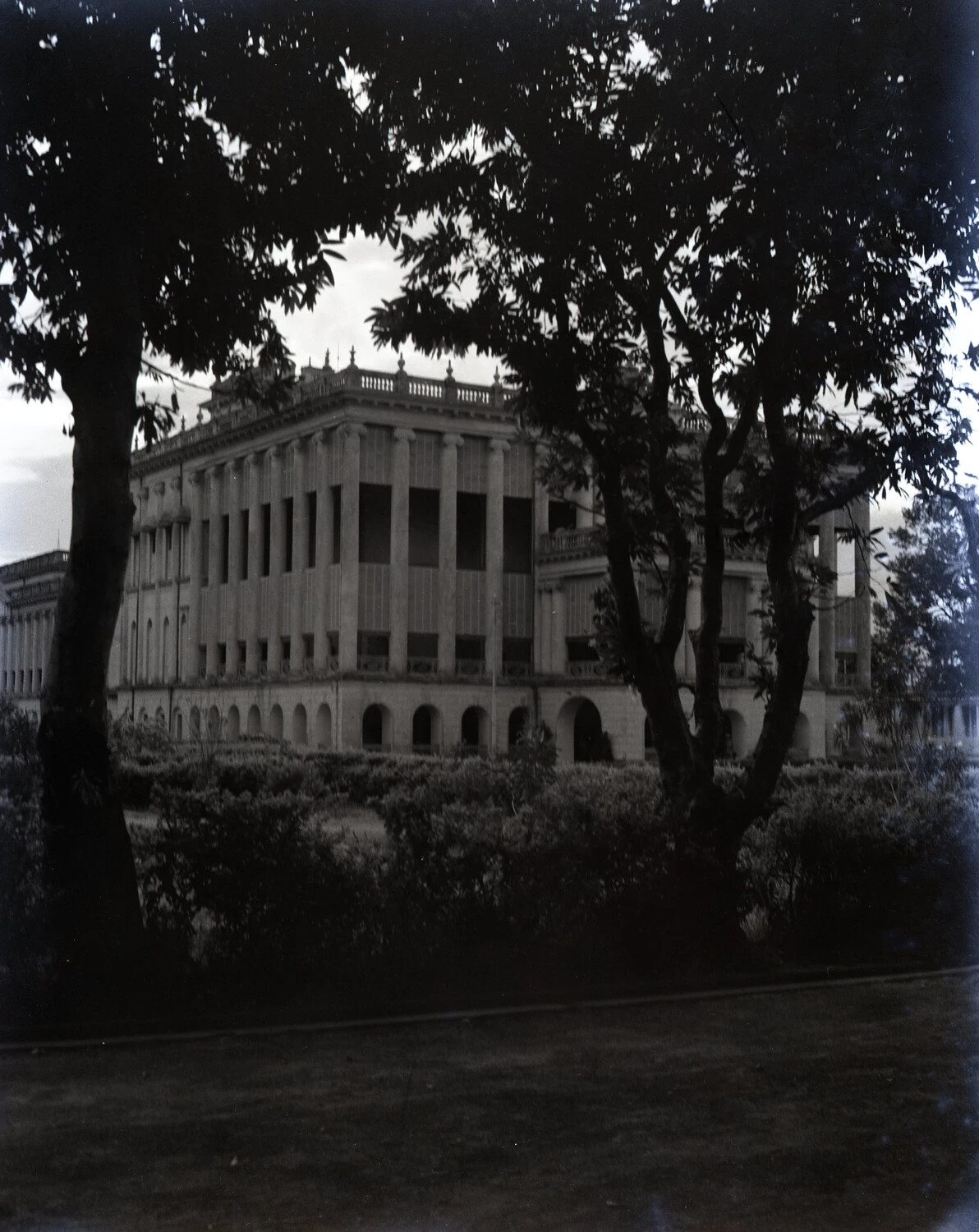 Neoclassical Colonial-Era Building Framed by Trees, China-Burma Theater, WWII (Kotec Collection)