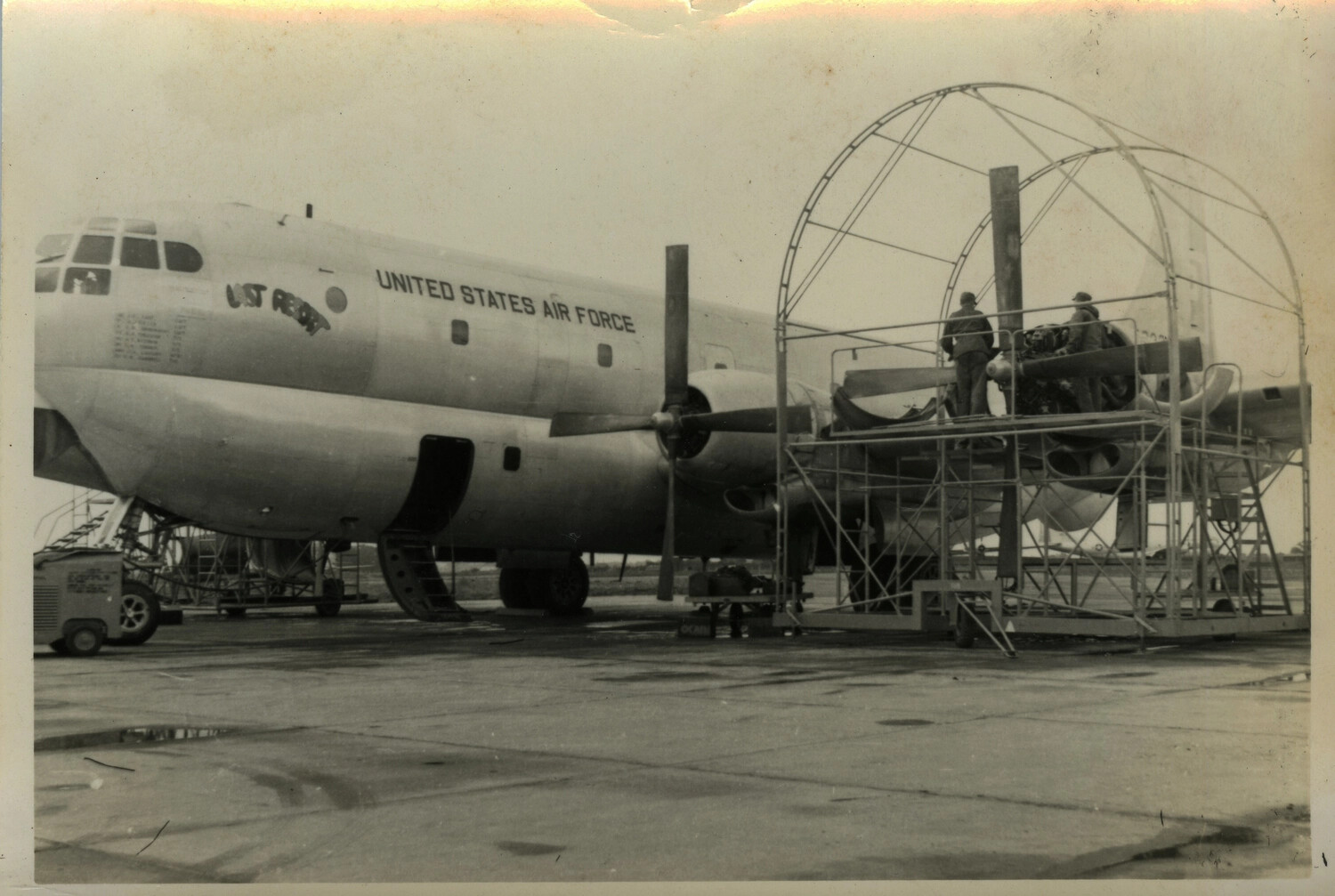 USAF Boeing C-97/KC-97-type Aircraft "Last Resort" Undergoing Engine Maintenance
