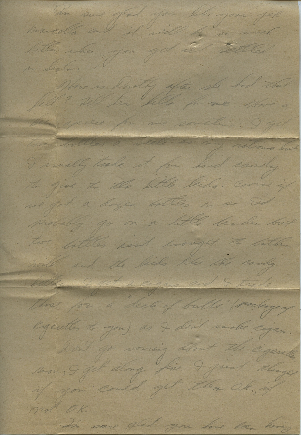 Handwritten Wartime Letter Page Discussing Rations and Home News