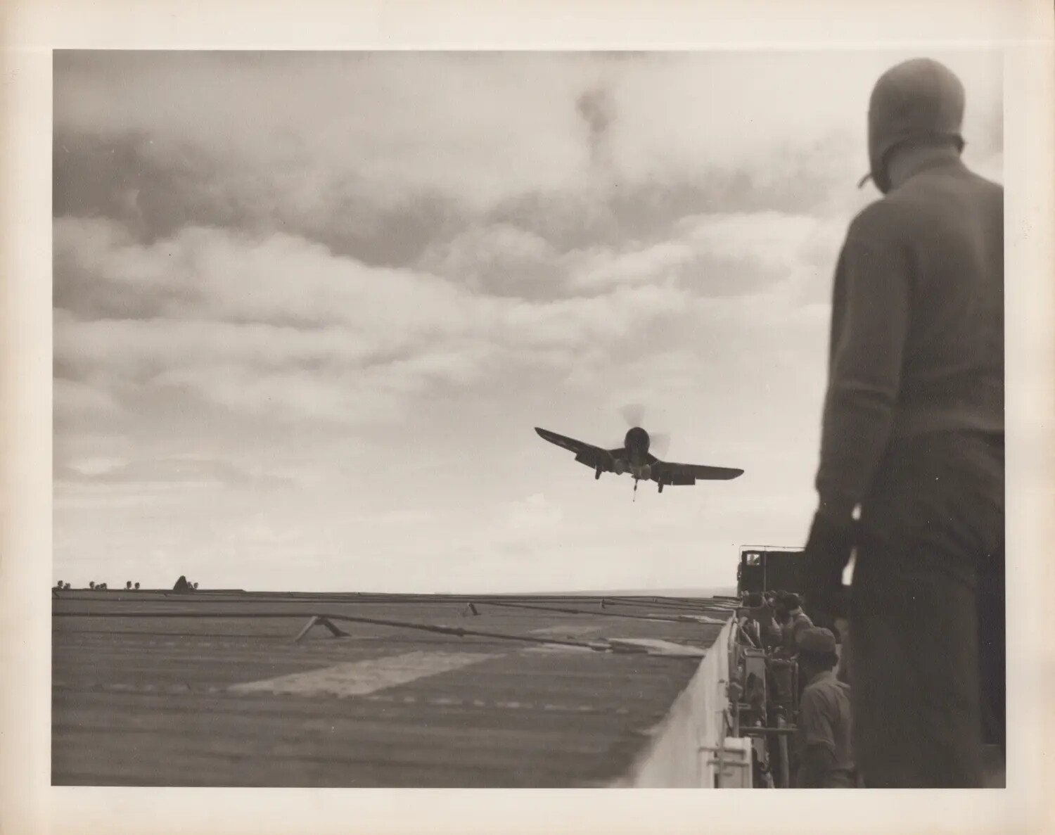 Carrier Fighter on Final Approach to Escort Carrier Flight Deck, World War II