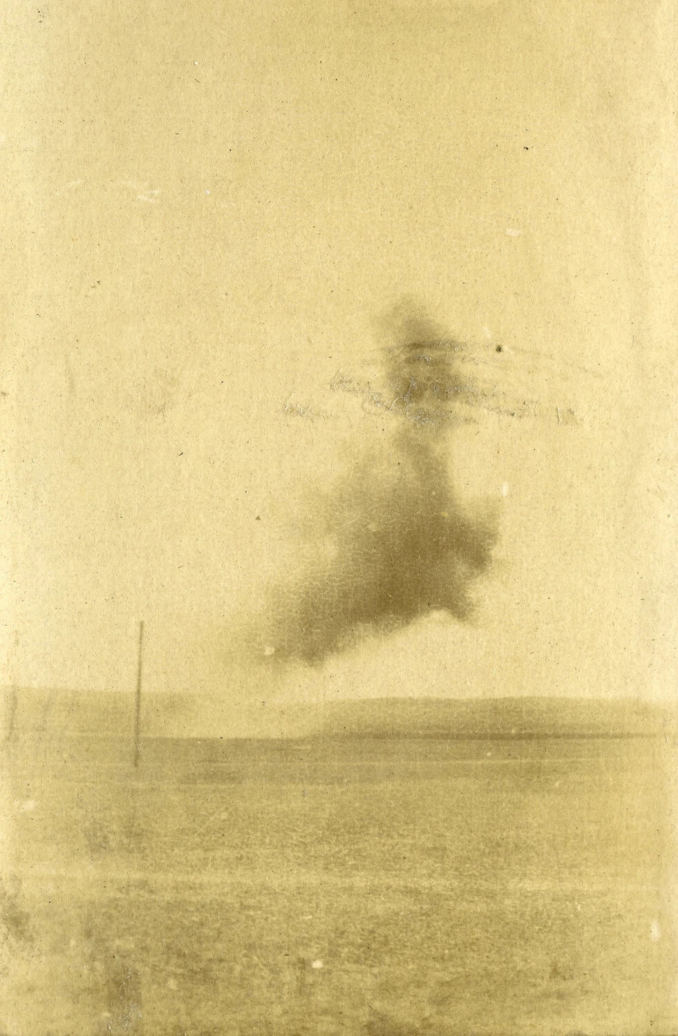 Faded Aerial Photograph — Aircraft or Shell Burst in Flight, WWI French Aviator's Album