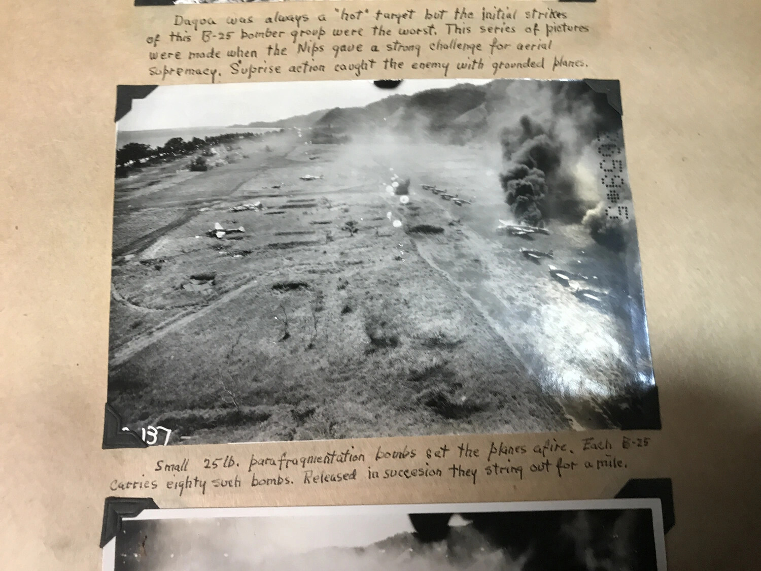 Scrapbook Page No. 137: Dagua Airfield Strike -- Parafragmentation Bomb Technique Explained