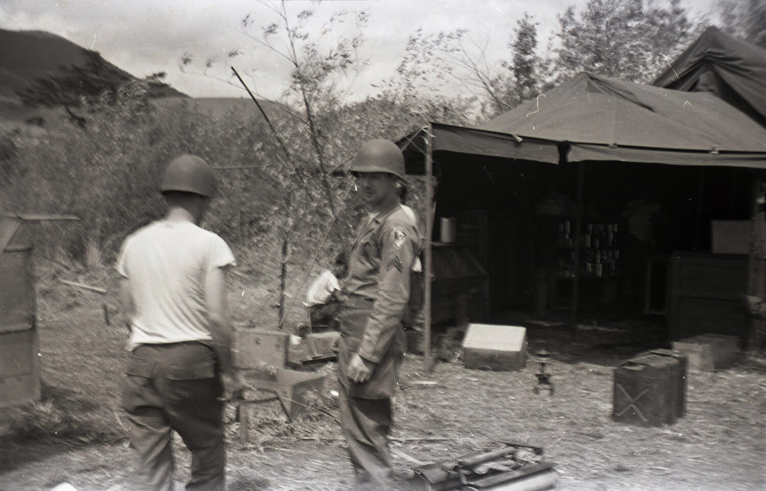 Soldiers at Field Camp Supply Tent, 187th Airborne Regimental Combat Team, Korean War