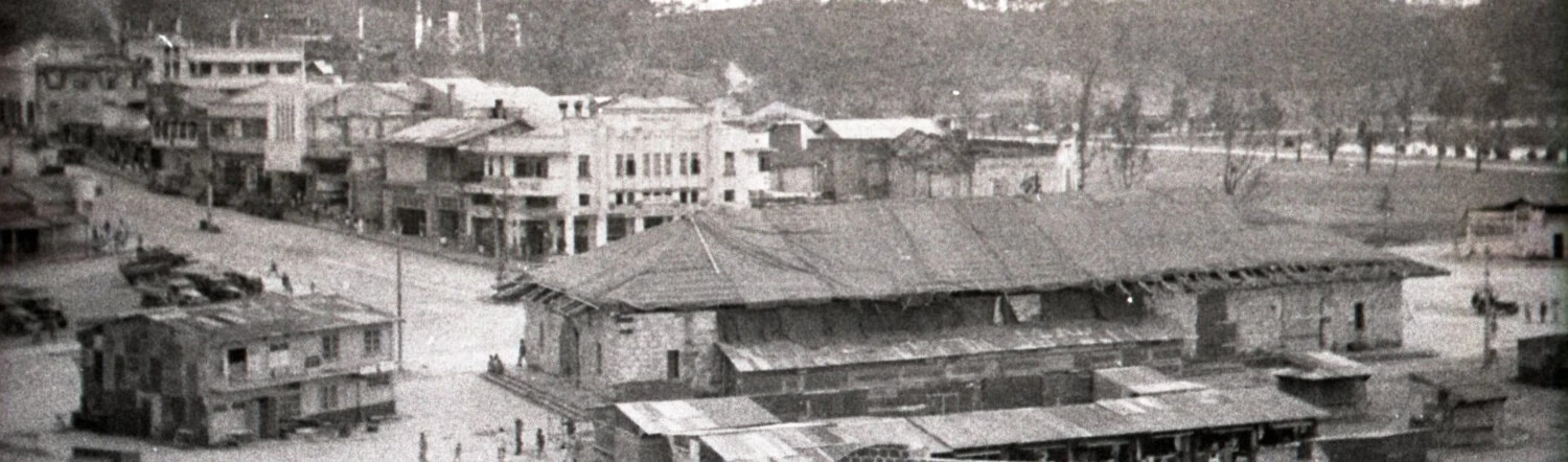 Downtown Commercial District with Market Building, Likely Baguio, Luzon, Philippines, WWII Era