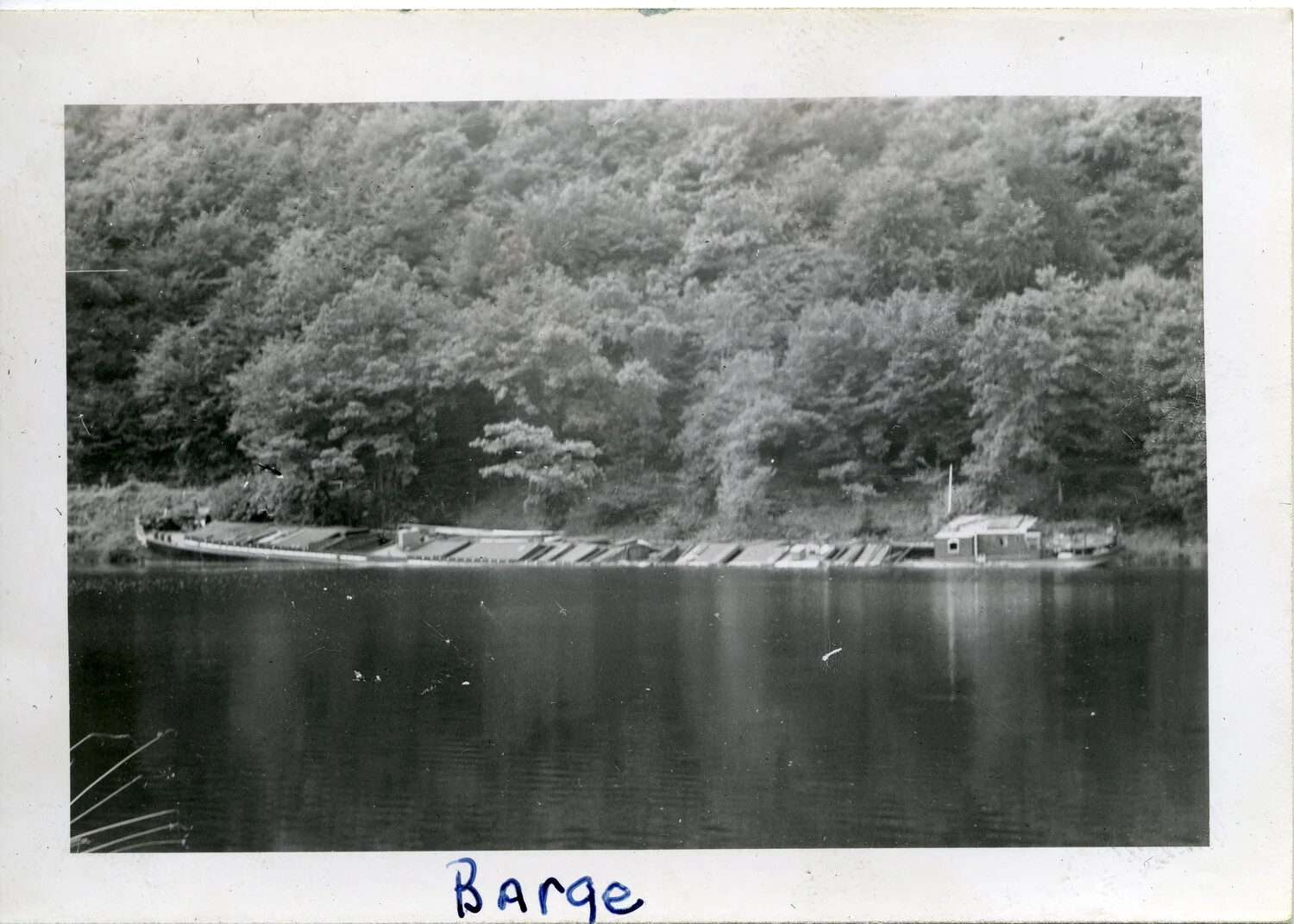 River Barge on a Wooded European Waterway - Norman Baget, 44th Infantry Division Collection