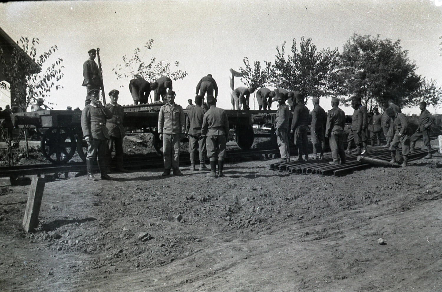 German Army Railway Construction Detail Laying Track, WWI