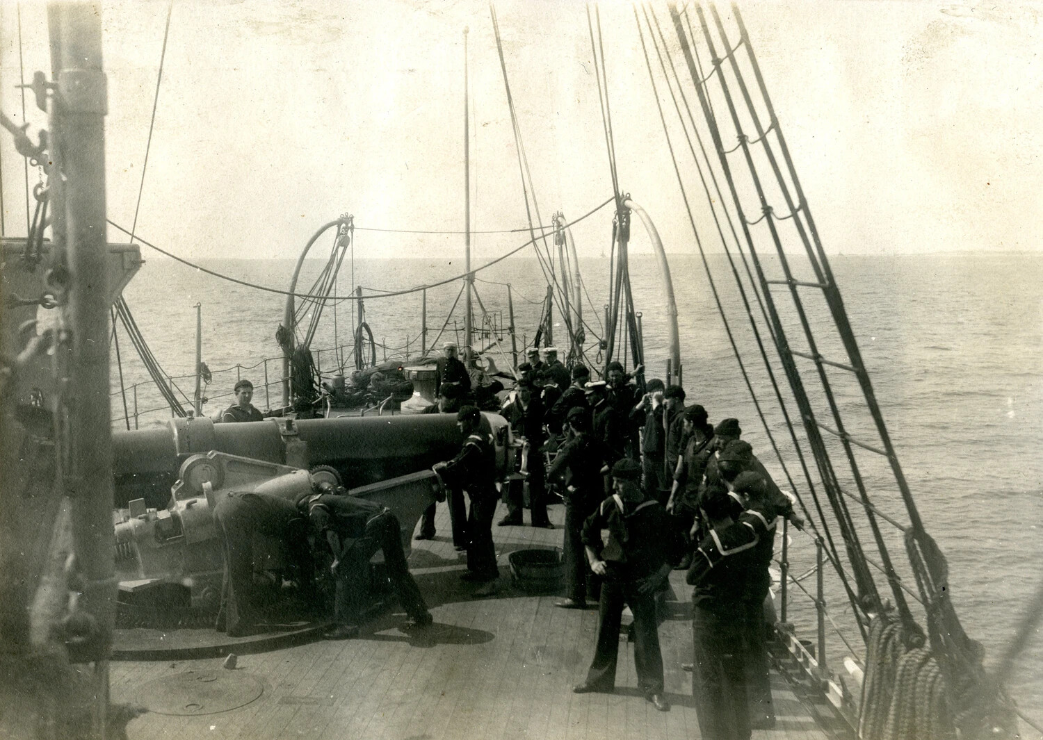 Gun Crew at Drill, Companion View — 'off Menemsha Bight, Mass.,' USS Columbia Album, c. 1898-1907