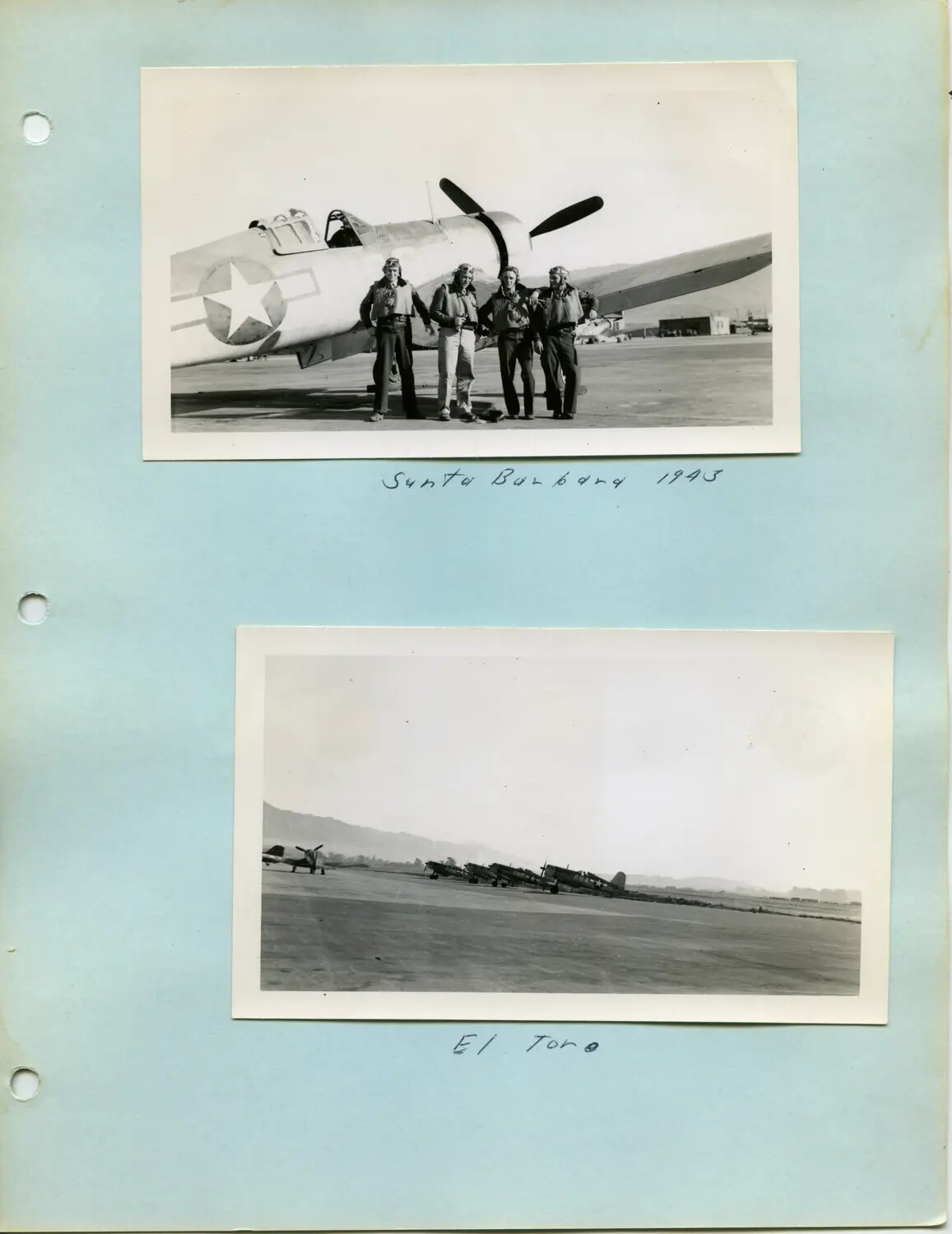 Aviators with Fighter Aircraft, Santa Barbara, and Parked Aircraft at El Toro, 1943 — McAleer Photo Album