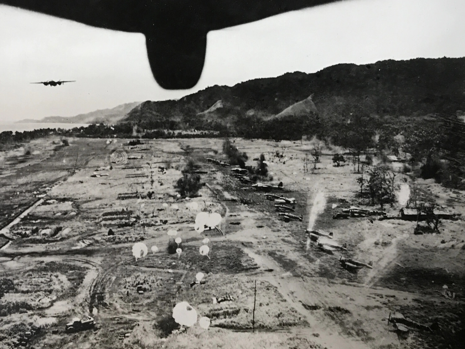 Parafrag Bombing Run Over Japanese Airfield Dispersal Area, New Guinea