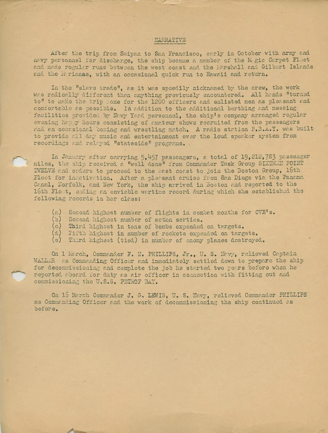USS Petrof Bay (CVE-80) Narrative — Magic Carpet Service and Decommissioning, 1945-1946