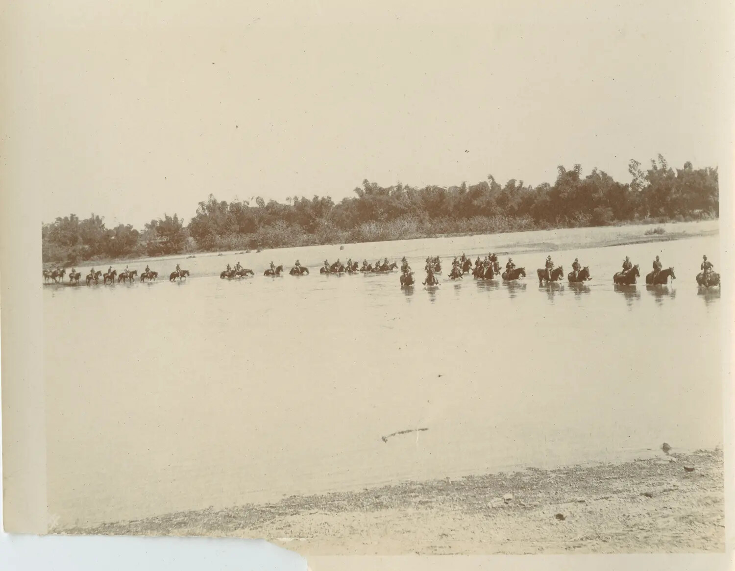 U.S. Cavalry Troop Fording a River in Column, Philippine Countryside