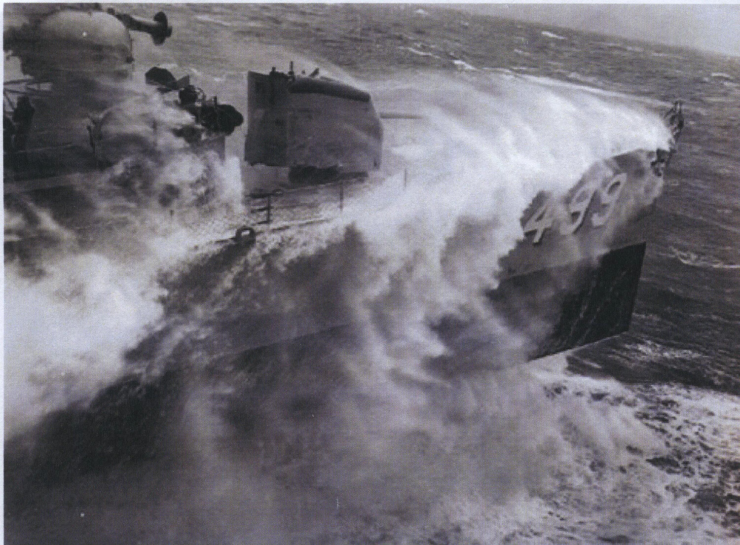 U.S. Navy Destroyer Plowing Through Heavy Seas, Korean War Era