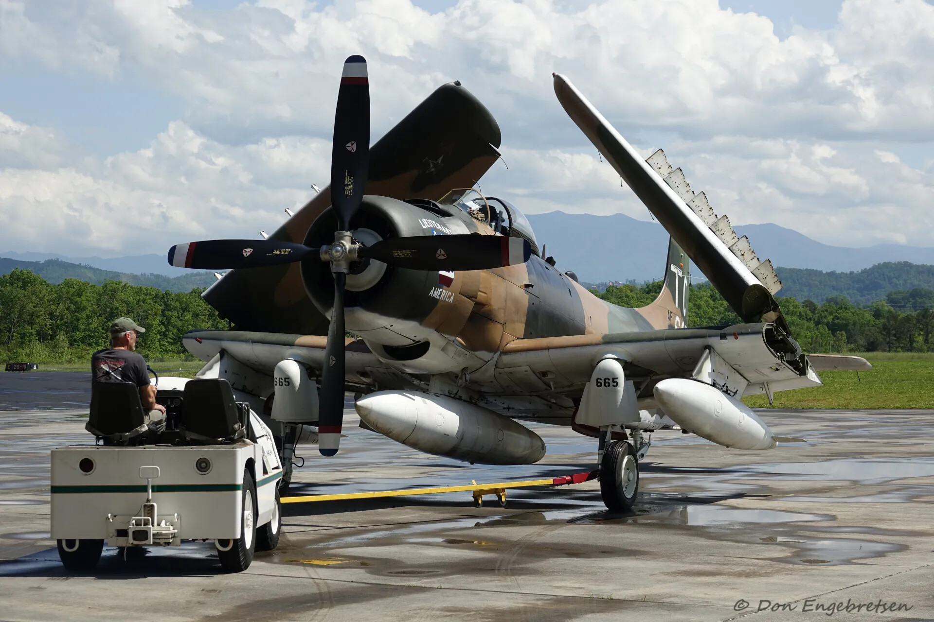 A-1 Skyraider 'AMERICA' (665) Under Tow with Folded Wing, Reunion Event, May 2019