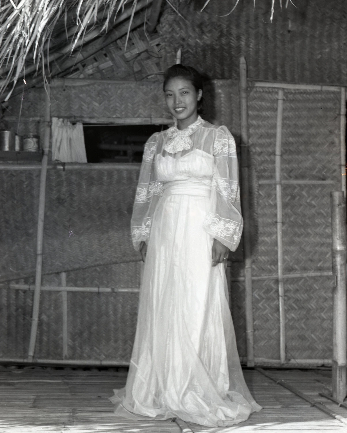 Portrait of a Young Karen Woman in White Dress, Burma, WWII Era