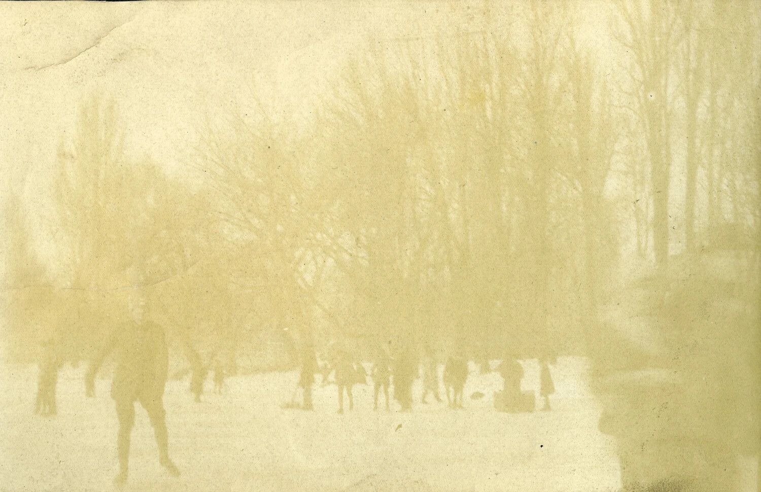 Faded Winter Park Scene with Figures, WWI French Pilot Album