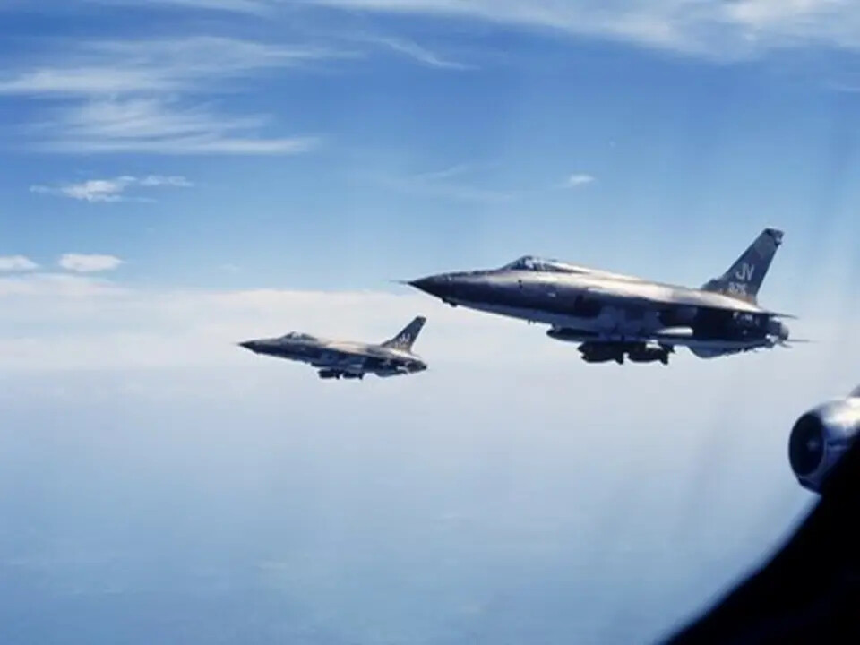 F-105 Thunderchiefs in Formation Behind Tanker, Vietnam War Era