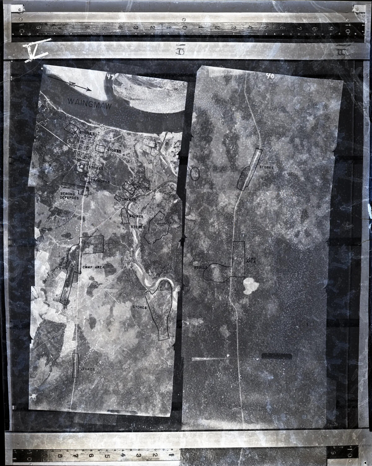 Annotated Aerial Reconnaissance Photo Mosaic - Waingmaw, Burma, CBI Theater, WWII