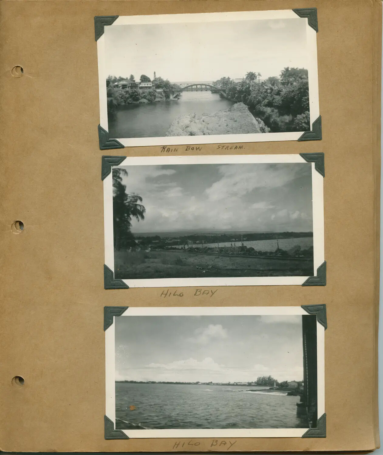 Album Page: Rainbow Stream Bridge and Hilo Bay Views, Hawaii, World War II Era