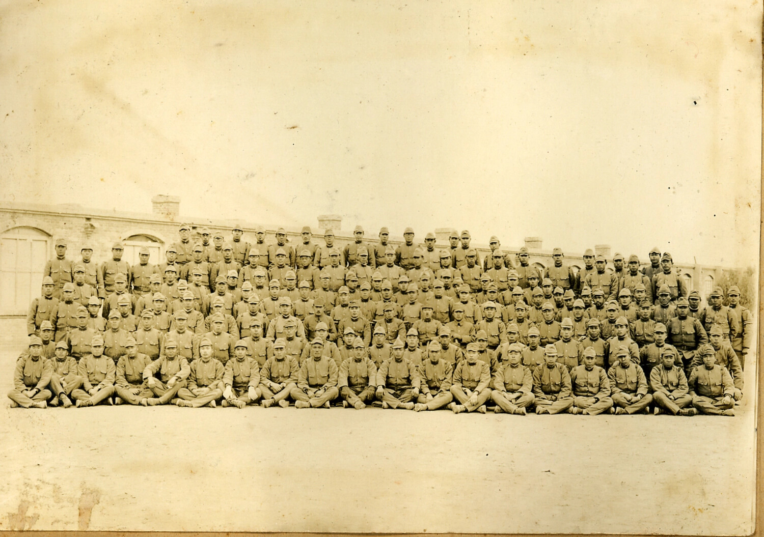 Large-Scale Group Portrait of an Imperial Japanese Army Company at a Garrison Barracks