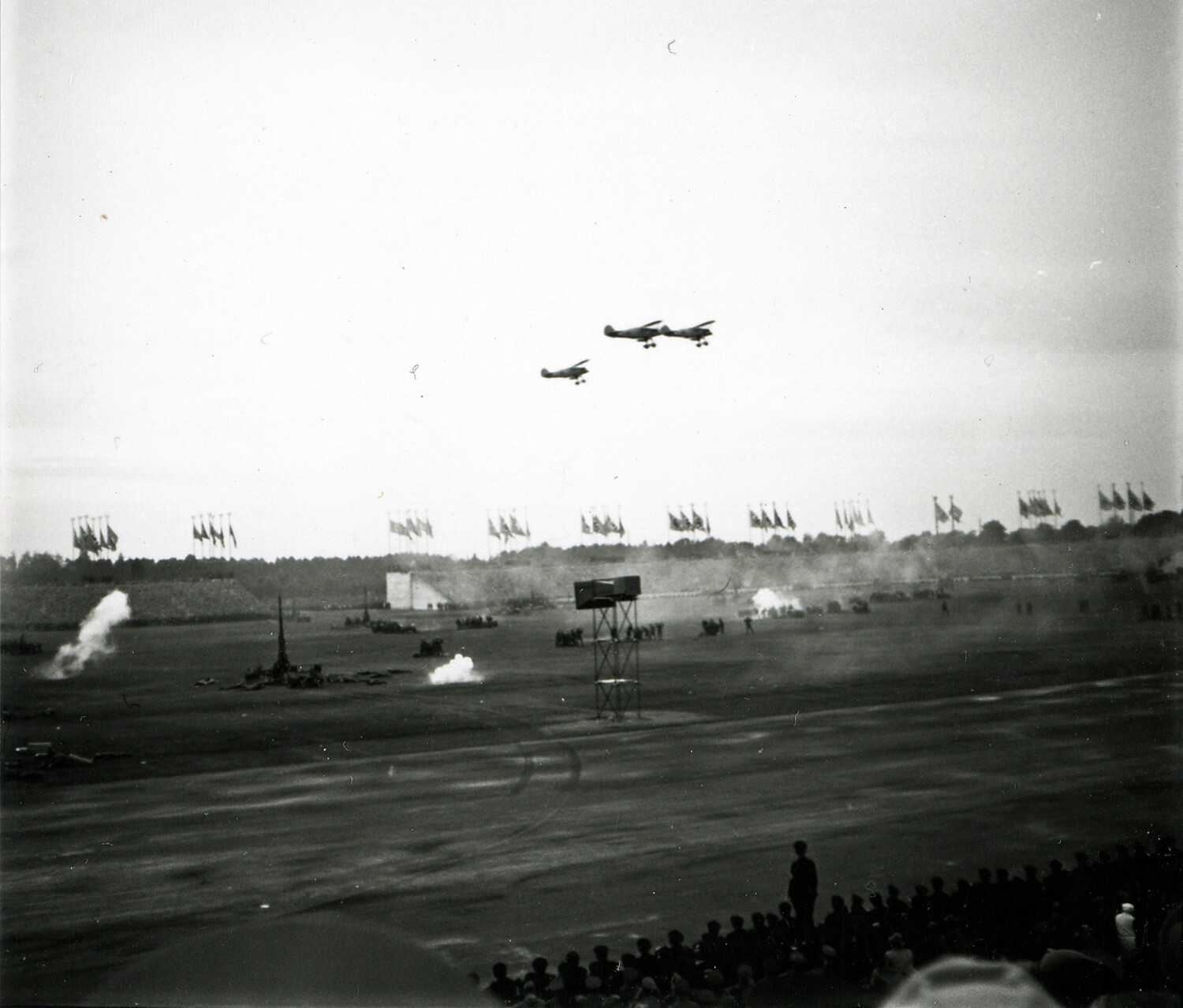Aerial Formation and Ground Demonstration at Nuremberg Parade Grounds, WWII Era