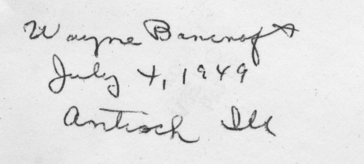 Handwritten Identification Note: 'Wayne Bancroft, July 4, 1949, Antioch, Ill.'