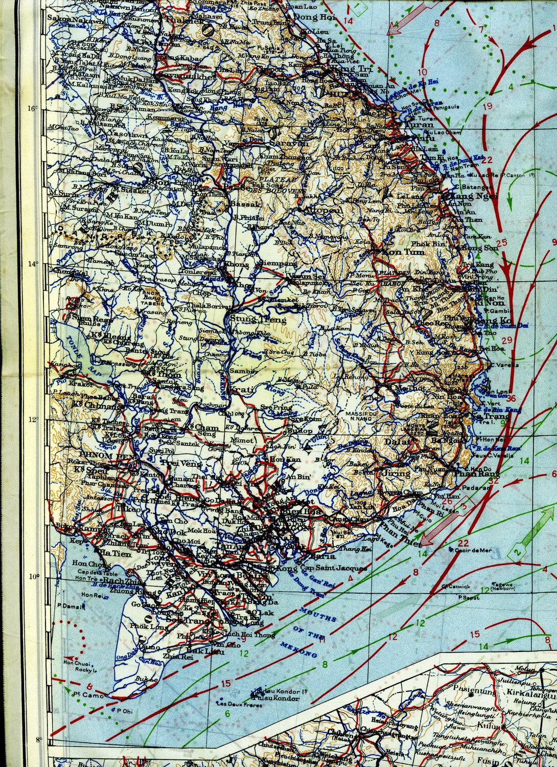 WWII AAF Silk Escape and Evasion Map -- French Indochina Section (345th Bombardment Group Collection, Ie Shima)