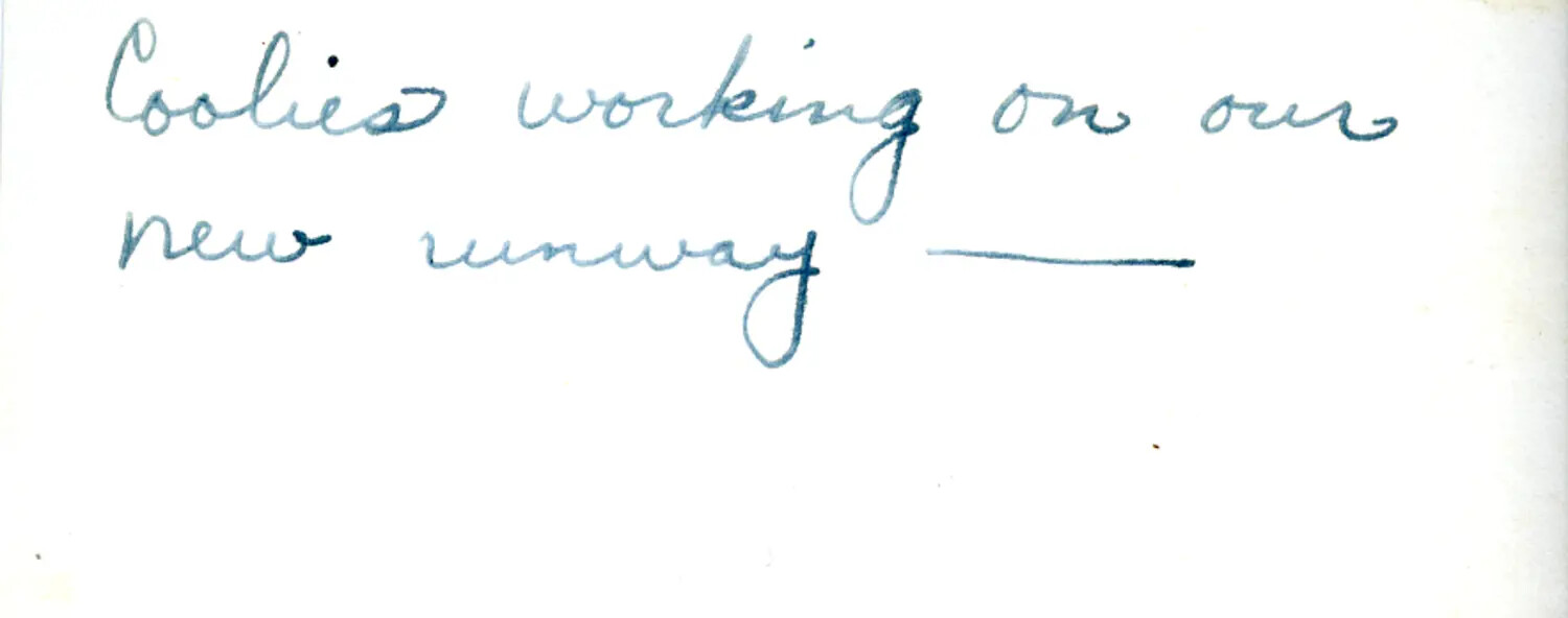 Handwritten Album Caption: Runway Construction Labor, Burma Archive
