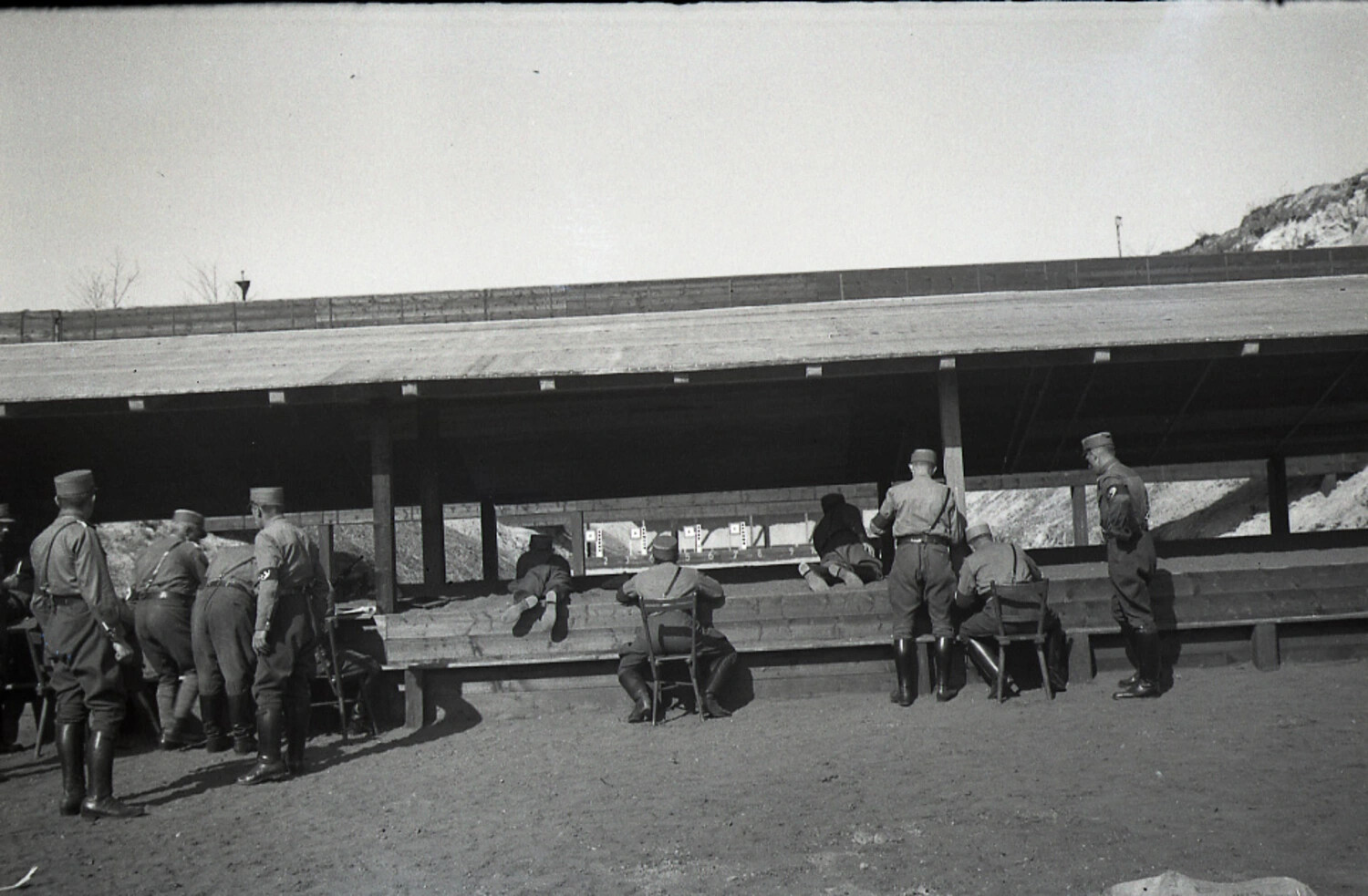 German Uniformed Men at Outdoor Rifle Range Practicing Marksmanship, 1930s