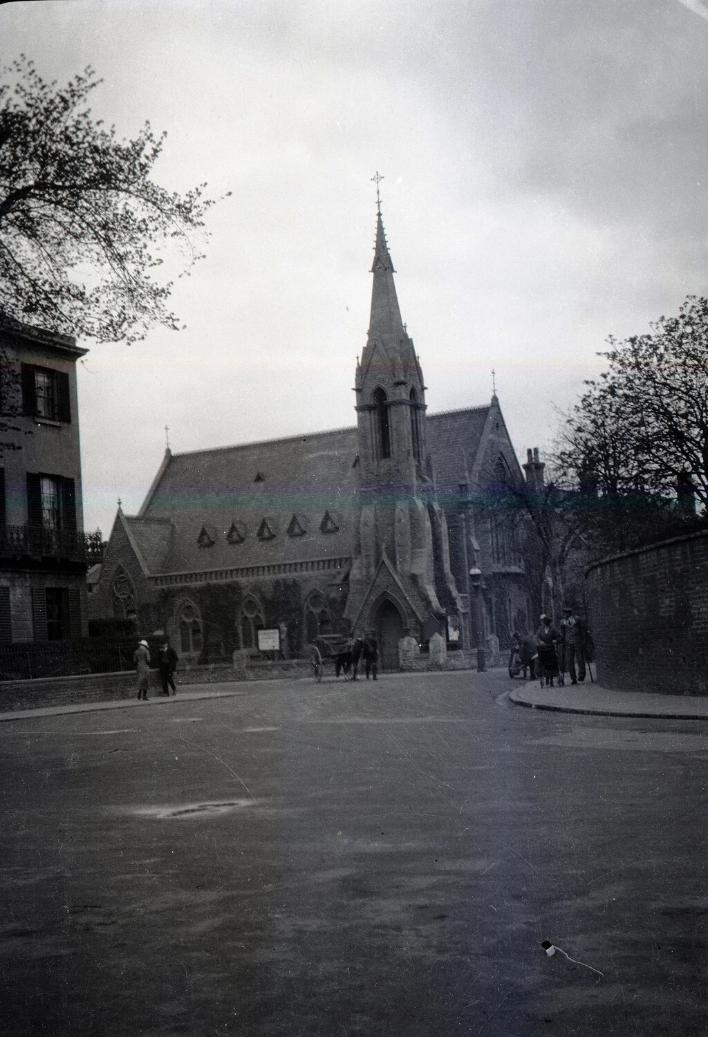 Gothic Revival Church and Street Scene, England, WWI Era (Scott Field Collection)