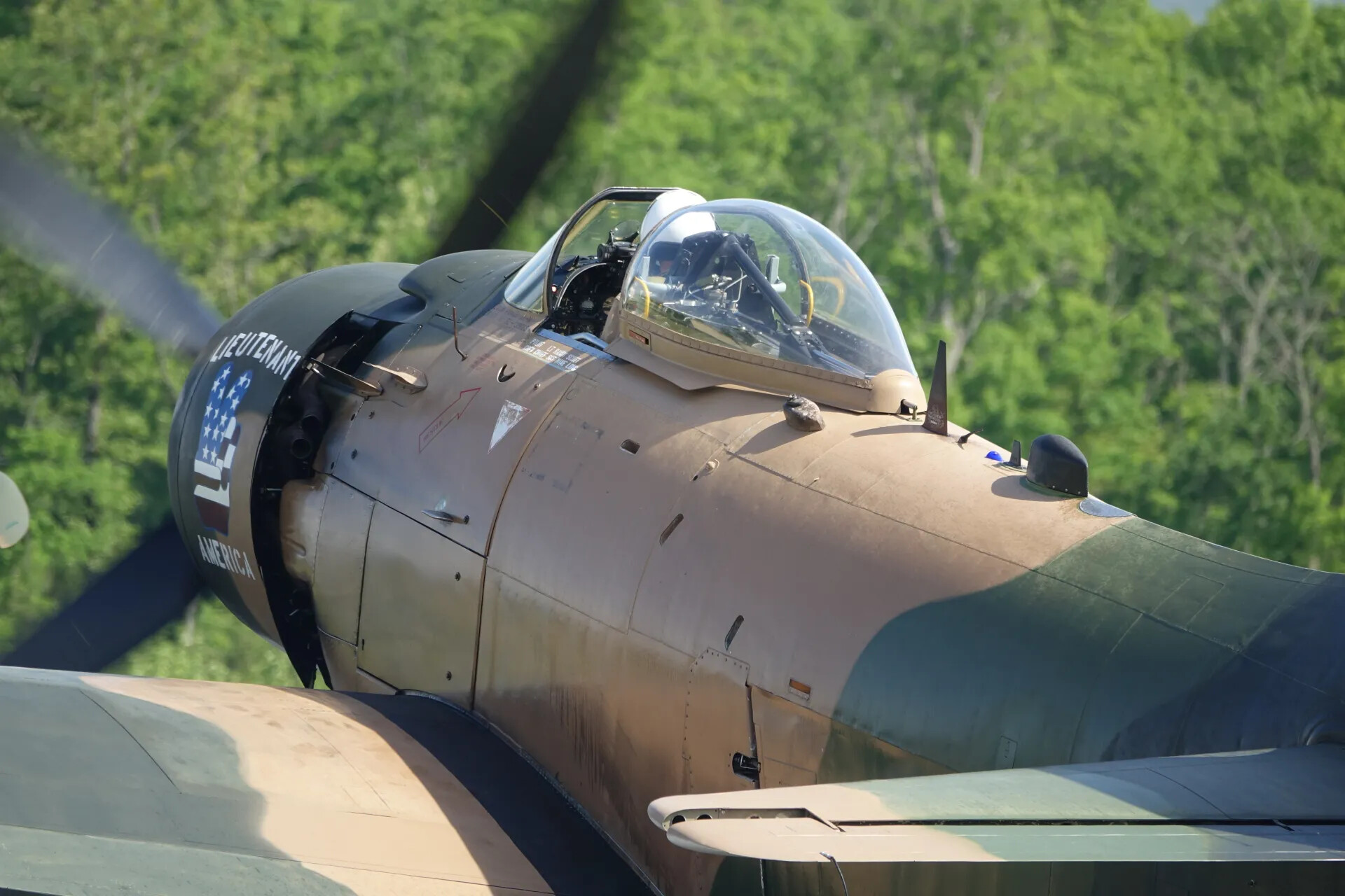 Close-Up of A-1 Skyraider Cockpit and Nose Art "Lieutenant America," May 2019 Fly-In