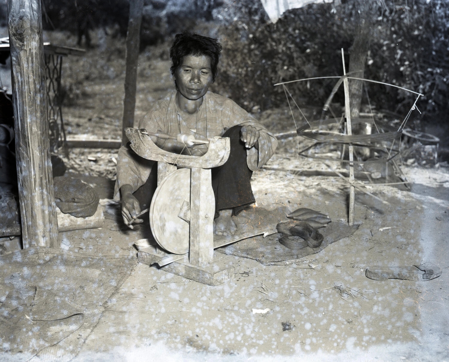 Local Woman Spinning Thread, Burma, WWII China-Burma-India Theater - Kotec Collection