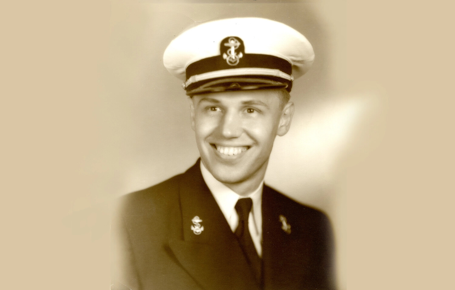 Studio Portrait of U.S. Navy Sailor 'Wayne' in Dress Uniform, Korean War Era