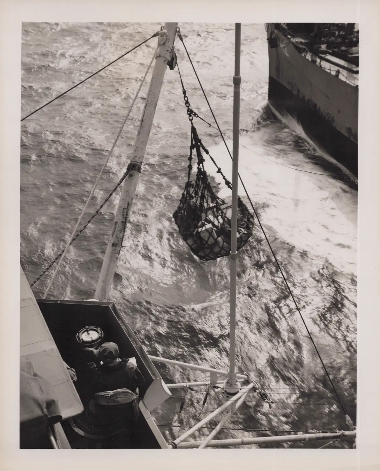 Underway Replenishment: Cargo Net Transfer Between Ships at Sea, U.S. Navy, World War II